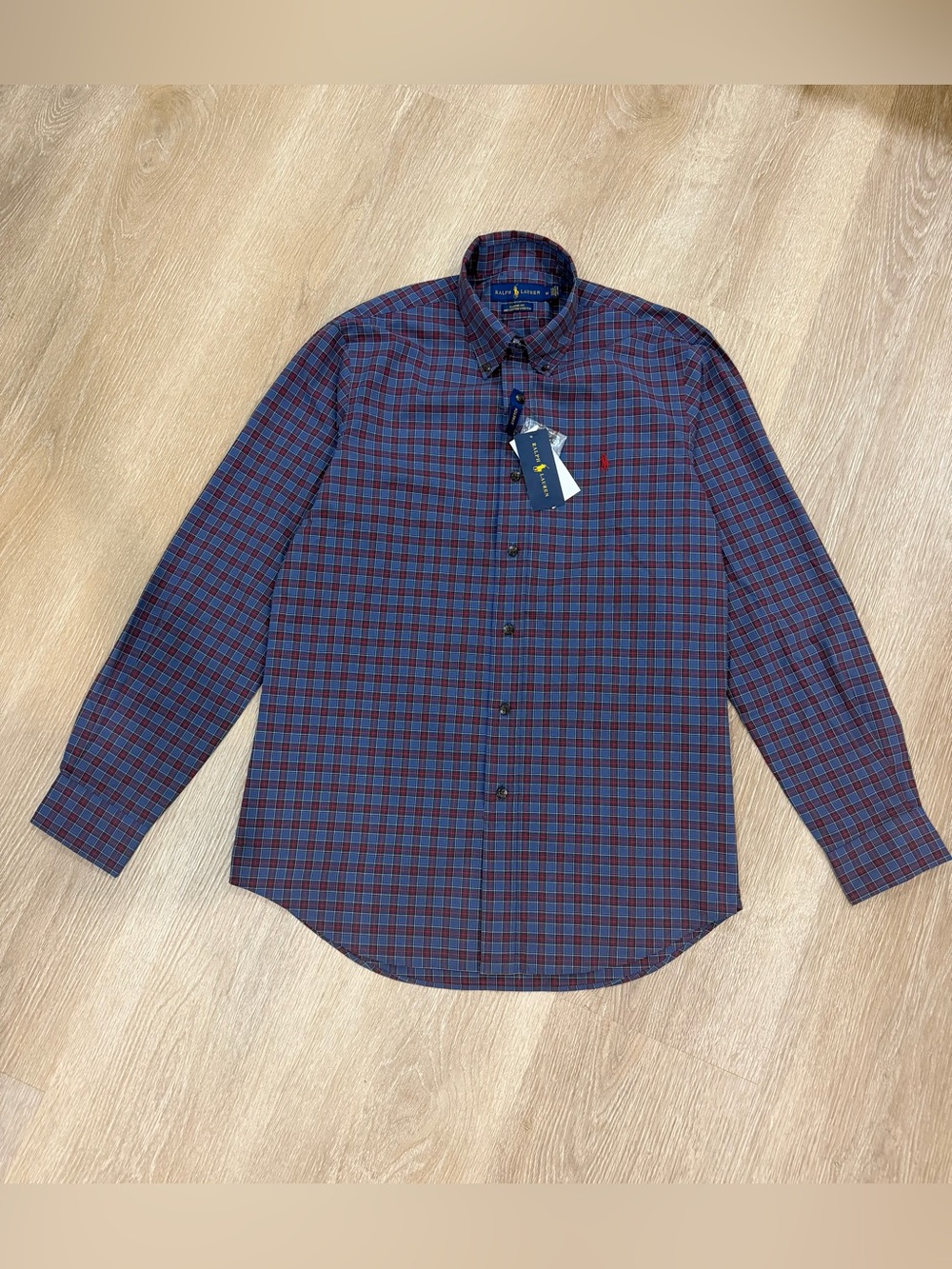 NWT Polo Ralph Lauren Mens Classic Fit Stretch Plaid Shirt Blue Purple Red SizeM